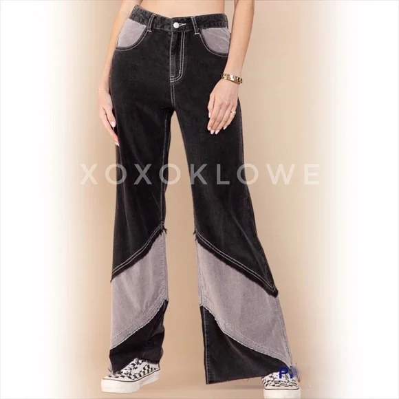 POL Corduroy Pants Retro High Waist Color Blocked - Picture 1 of 16